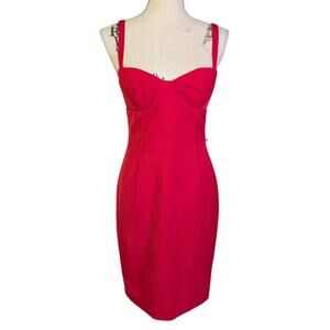 Yoana Baraschi Red Bustier Corset Sheath Cocktail Dress Size 4